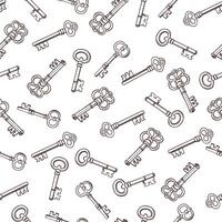 Seamless pattern with vintage keys. Retro background, black and white monochrome illustration. vector