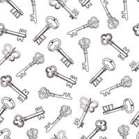Seamless pattern with vintage keys. Retro background, black and white monochrome print. vector