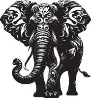 Intricate Black and White Elephant Illustration with Ornate Patterns vector