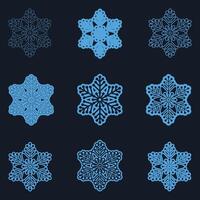Set of snowflakes. Collection of snowflake winter decoration. Isolated on Deep Blue background. Christmas icon set. Illustrator. vector