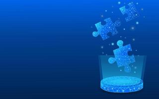 Technology puzzle pieces on digital background futuristic low poly wireframe style. vector