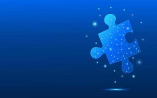 One technology puzzle piece on electric blue background with futuristic low poly wireframe style. vector