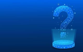 Abstract electric blue digital question mark floating on digital base. vector