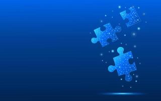 Technology puzzle pieces on dark blue background in futuristic low poly wireframe style. vector
