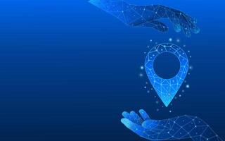 Digital hands holding abstract technology pin. vector