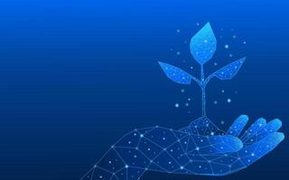 Abstract digital hand protecting a sprout. vector