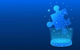 Technology puzzle piece on digital base with futuristic low poly wireframe style. vector