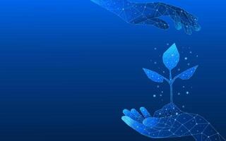 Abstract digital hands protect a sprout. vector
