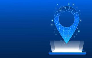 Abstract location pin in futuristic holographic style floating over cellphone. vector