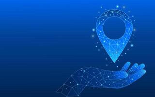 Abstract technology pin over digital hand, Location and GPS concept. vector