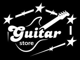 A stylish guitar store logo with stars and a classic font design that captures the essence of music and creativity vector