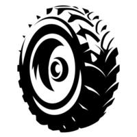 A bold black and white tractor tire design with intricate patterns showcasing strength and durability in agricultural machinery vector