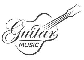 An elegant guitar music logo featuring a sleek black and white design with flowing lines and a sophisticated script font vector