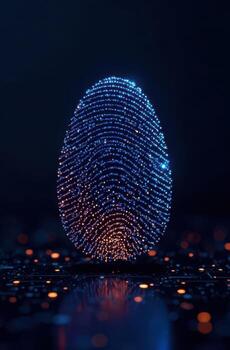 Illuminated digital fingerprint on dark background photo