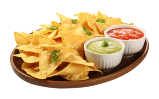 Nachos With Two Dipping Sauce Isolated on Transparent Background png