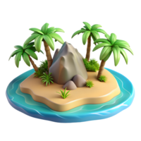 Isometric tropical island with palms trees 3d illustration isolated on the transparent background png