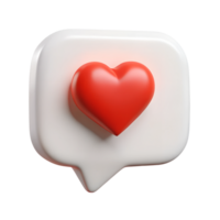 Red heart in a chat bubble symbol 3d illustration isolated on transparent background png