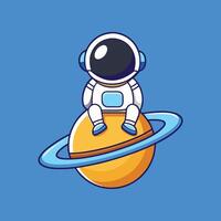 Astronaut Sitting On Planet And Waving Hand Cartoon vector