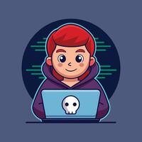 Hacker Operating A Laptop Cartoon Icon Illustration Design vector