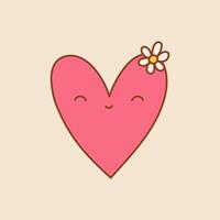 Cute Heart Doodle art. Pink heart with a daisy flower. illustation on a isolated background vector