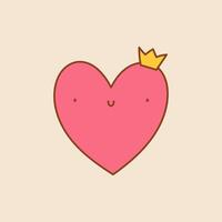 Cute Heart Doodle art. Pink heart with a crown. illustation on a isolated background vector