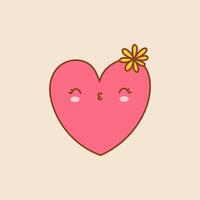 Cute Heart Doodle art. Pink heart with yellow flower. illustation on a isolated background vector