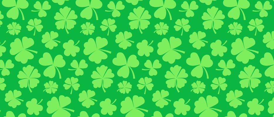 Pattern with green clover leaves on a green background. Festive background for St. Patrick's Day.