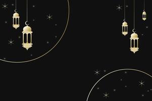 Elegant Islamic background with lantern, circle shape and sparkling stars in luxury black color. Ramadan kareem, eid mubarak, and festival. vector