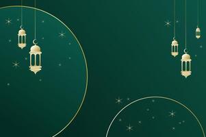 Elegant Islamic background with lantern, circle shape and sparkling stars in luxury dark green color. Ramadan, eid mubarak festival concept. vector