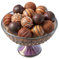 Assorted cocoa truffles in a glass container png