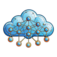 Futuristic cloud computing network visualization png