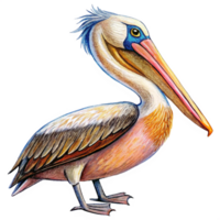 Pelican bird standing and observing the waves png