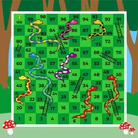 snakes and ladders board game with jungle background vector