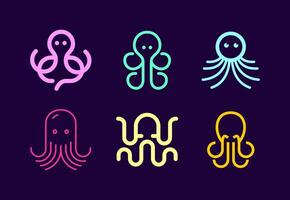 Set of Octopus minimal line simple outline logo abstract icon isolated vector