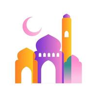 aesthetic modern style Ramadan eid Mubarak colorful designs. backgrounds with moon, mosque, dome and lanterns vector