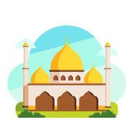 illustration of modern mosque isolated on white background, for islamic greeting vector