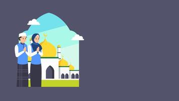 couple muslim and mosque background, with copy space for islamic event greeting vector