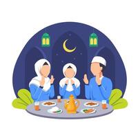 Iftar Concept with Various Muslim Family Having Meal Together with Family. Break Fasting activity vector