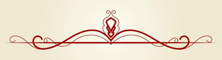 red vintage dividing line Text separator Victorian pattern swirling in calligraphic lines. vector