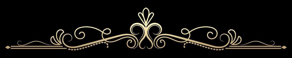 golden vintage dividing line Text separator Victorian pattern swirling in calligraphic lines. border line vector