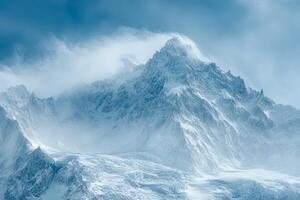 A large mountain with snow on top photo