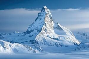 A mountain with snow on top and clouds in the sky photo