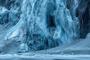 A large glacier with a hole in it photo