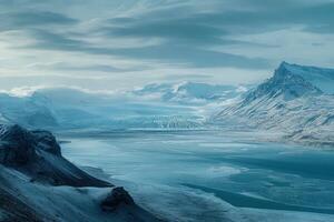 A beautiful landscape with mountains and water photo