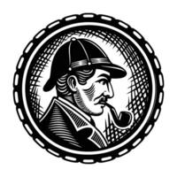 Detailed cameo silhouette of a man with a pipe vector