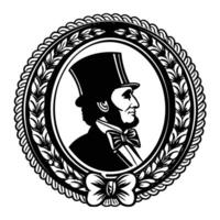 Timeless cameo silhouette of a gentleman in a top hat and bow tie, facing slightly left, encased in an intricately detailed oval frame with a laurel wreath design vector