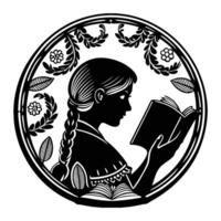 Cameo with a silhouette of a lady reading a book vector