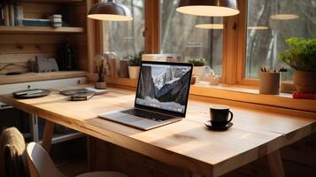 notebook light wood table top photo