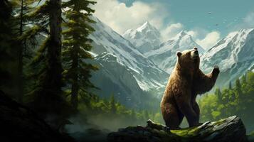 mountain trees bears and mountains photo