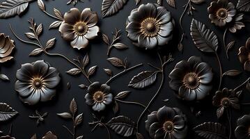 3d rendering of a black and gold floral pattern photo